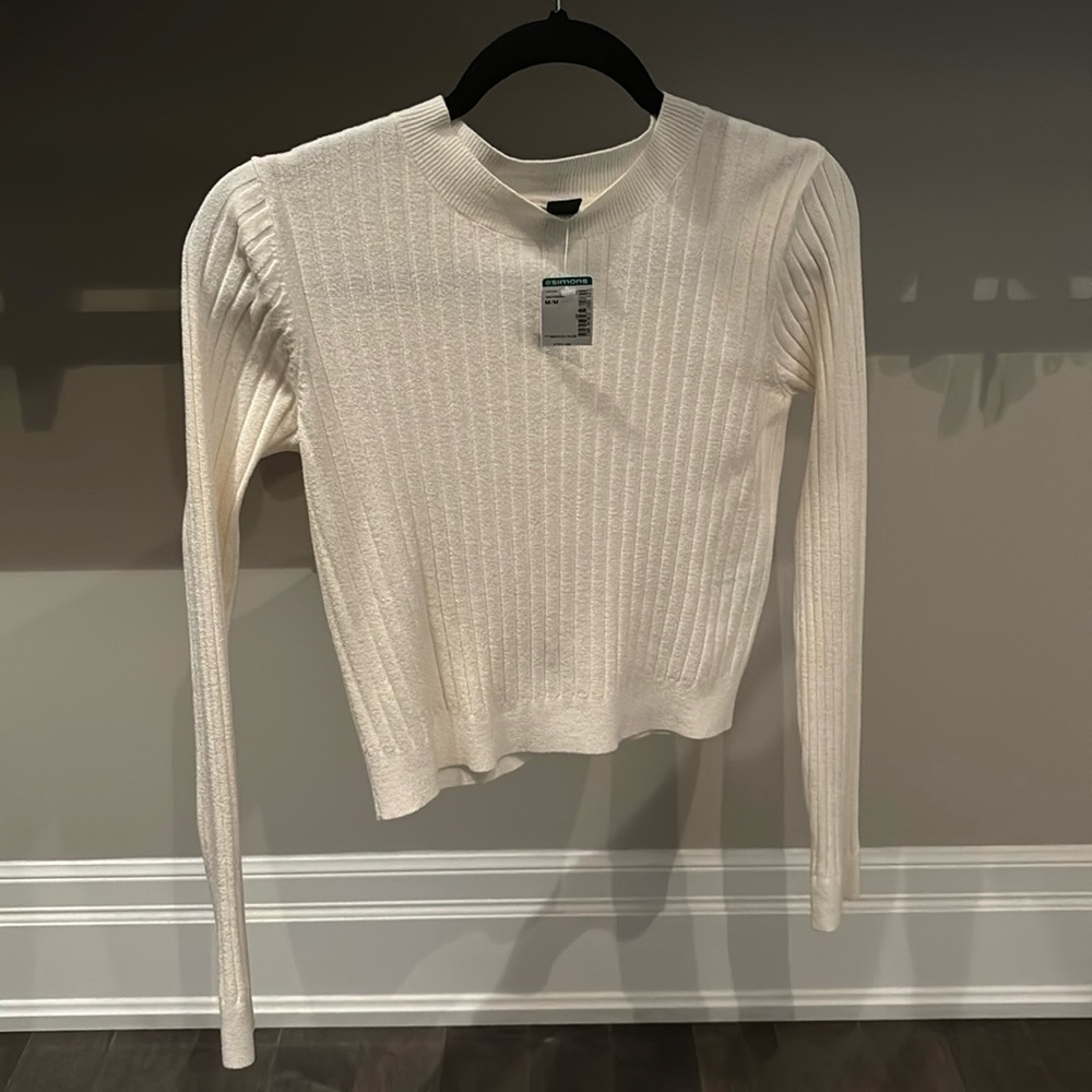 White Icone Cropped Long Sleeve